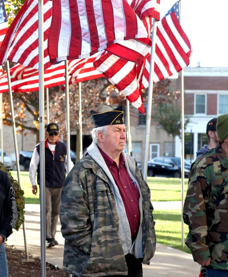 Veterans and attendees listen to speakers Friday, Nov. 8, 2024, during the opening of the 24-Hour Veterans Vigil at the DeKalb County Courthouse in Sycamore.