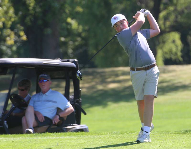 Marmion's Keith Piercy tees off during the Pirate Invitational on Monday, Sept. 15, 2025 at Deer Park Golf Club in Oglesby.