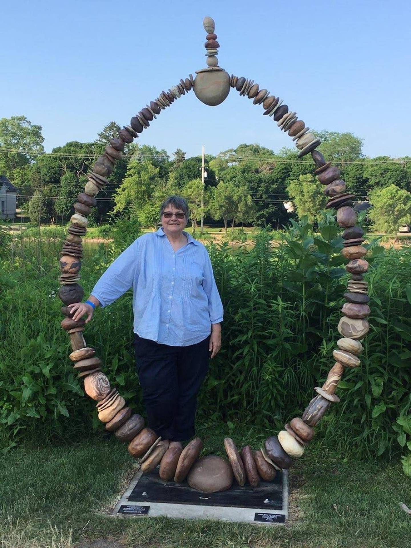 One of the most challenging projects in her career—the large “rock” ring Water Street Studios displays in front of its space—is the largest piece Rogge has ever created.