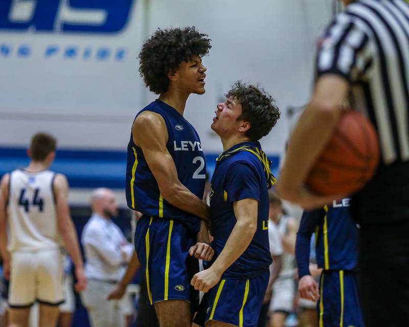 Leyden's Drelyn Jones (2) celebrates a basket during basketball game between Leyden at Downers Grove South. Feb 9, 2024.