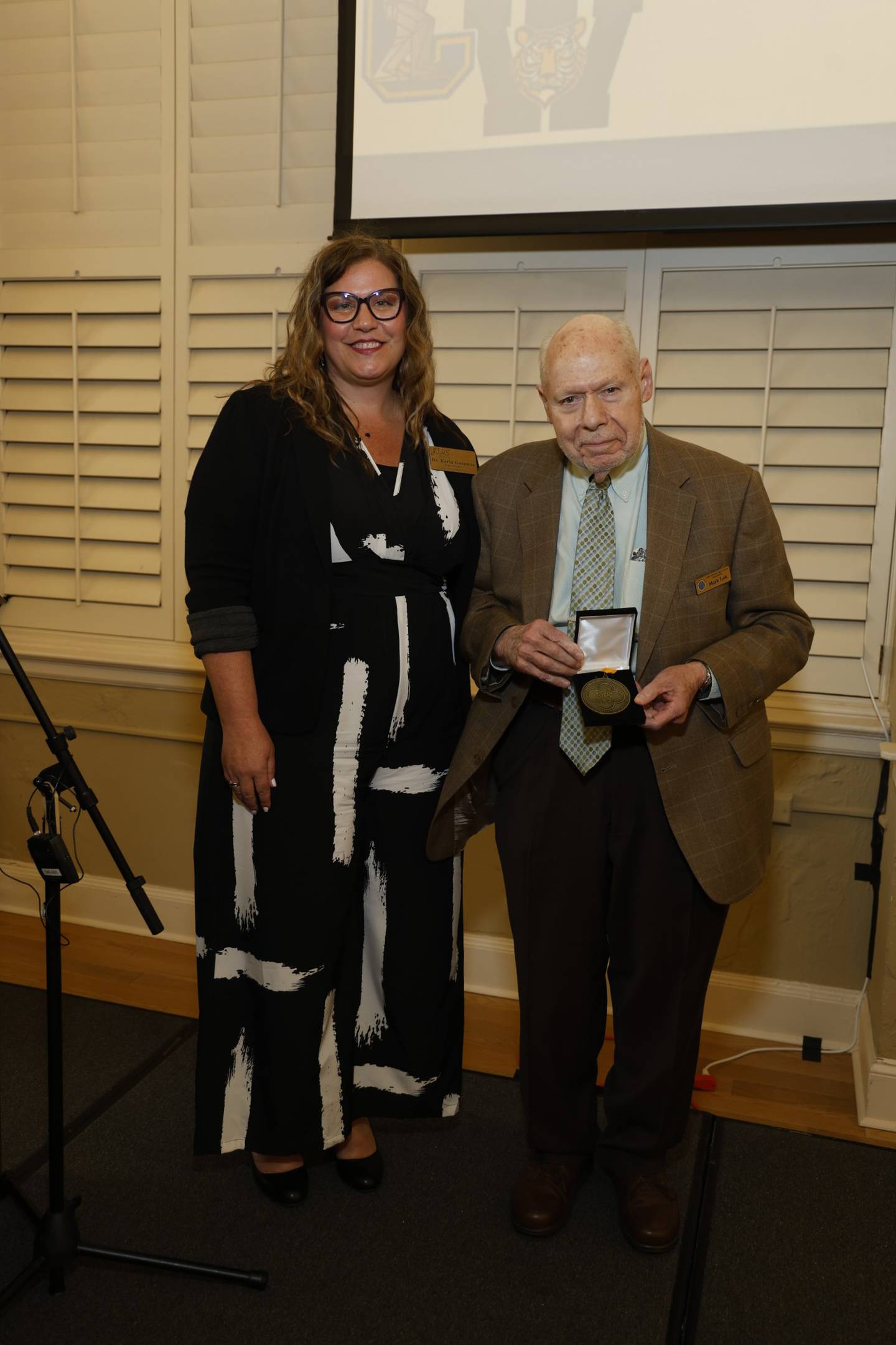 Mark Turk, president of the JTHS Foundation, was recognized for nearly three decades of service, leadership, and philanthropy at the 2025 Salute to Service Partnership Recognition Event on April 10 at the Renaissance Center in downtown Joliet. Turk is pictured with Joliet Township High School District 204 Superintendent Karla Guseman.