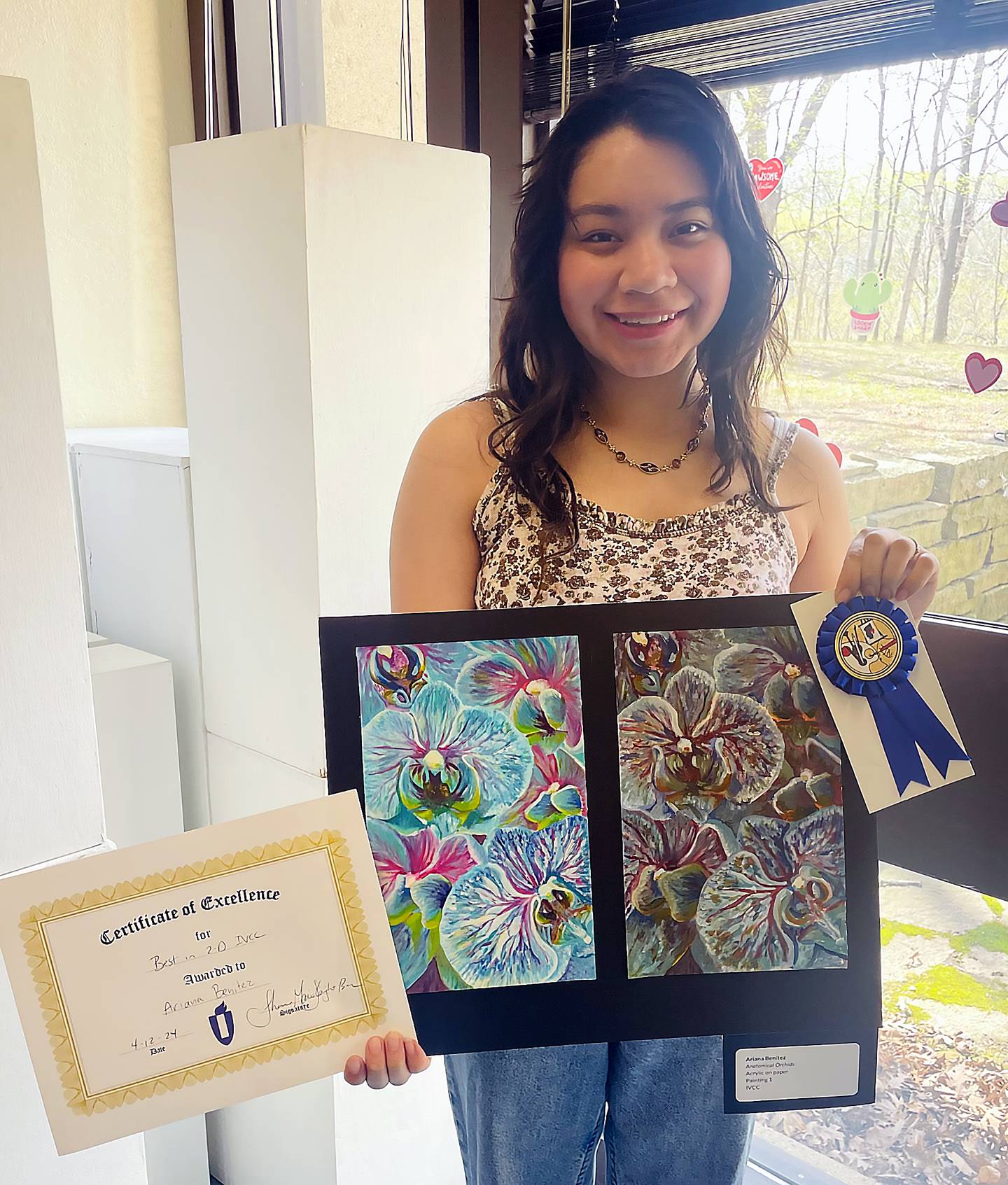 Ariana Benitez received first place in the College 2-D division at the Illinois Valley Community College Spring Art Show for her acrylic “Anatomical Orchids.” The show featured the works of artists from 10 area high schools and IVCC.