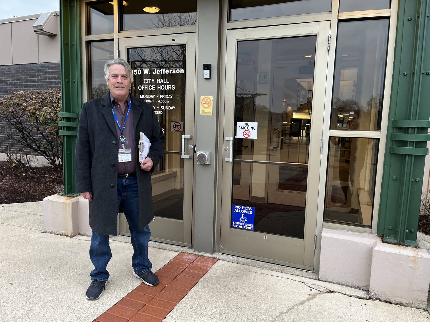 Larry Hug, Joliet City Council District 1 candidate, stands outside Joliet City Hall on Monday, Dec. 12, 2022, to file a candidacy petition for the April 4 election.