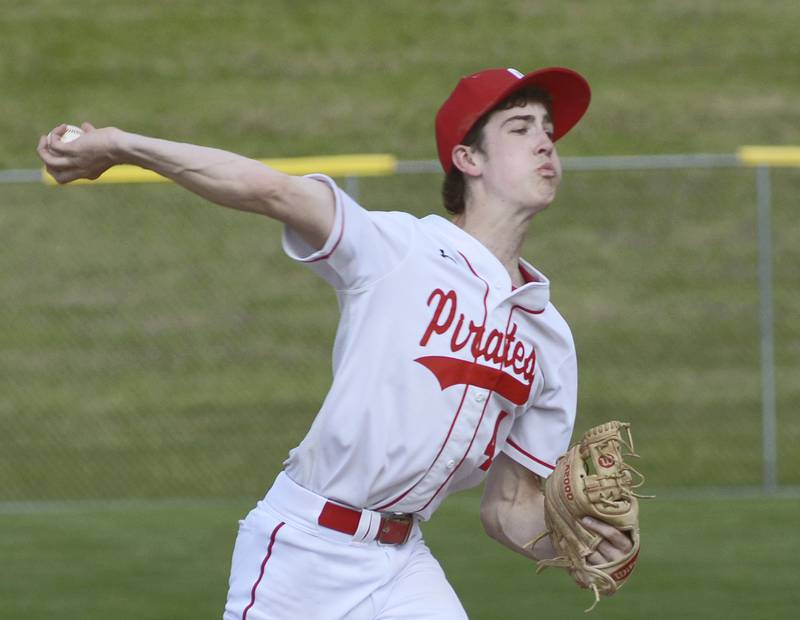 Ottawa starting pitcher Colt Bryson Jr lets go with a pitch against LaSalle Peru Monday at Ottawa.