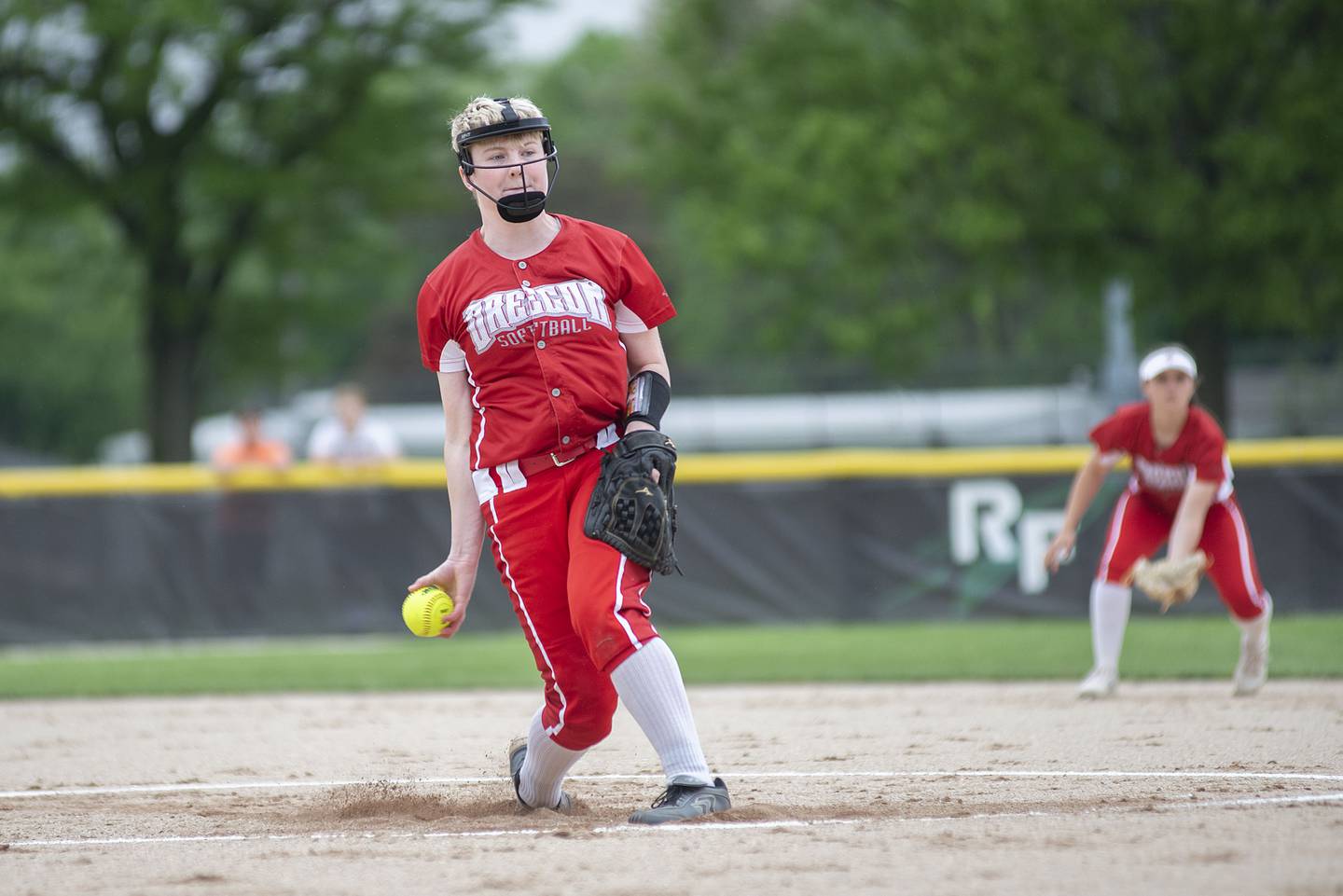 Oregon’s Lena Trampel fires a pitch in the first inning against Rock Falls Friday, May 20, 2022.