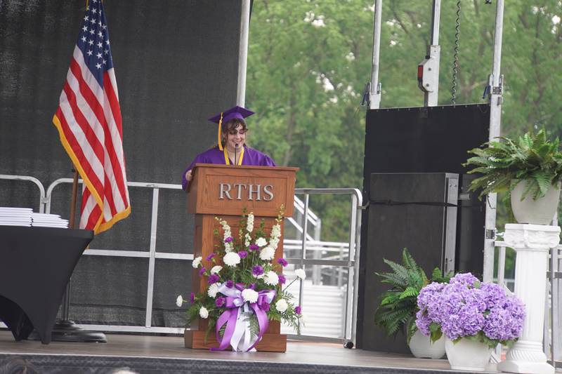 Rochelle Township High School senior Bobbie Henning speaks at the school's graduation ceremony on Saturday, May 23, 2026.