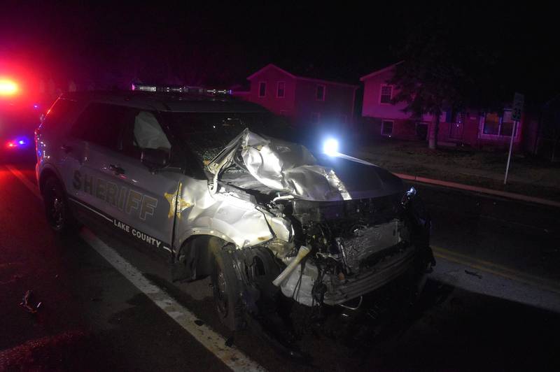 A Lake County Sheriff’s deputy was seriously injured Feb. 26 when her squad car struck a pickup truck that failed to stop at a stop sign, police said.
