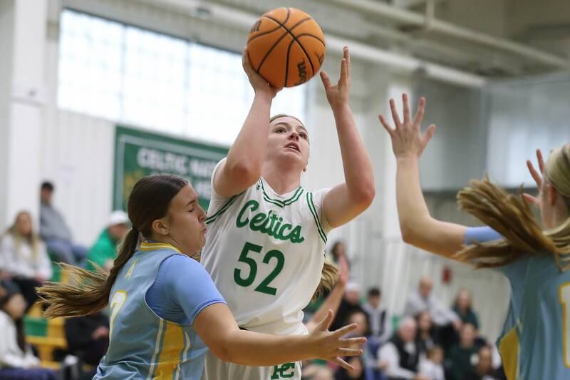 Providence’s Layken Callahan puts up a shot against Joliet Catholic on Saturday, Dec. 5, 2025 in New Lenox.