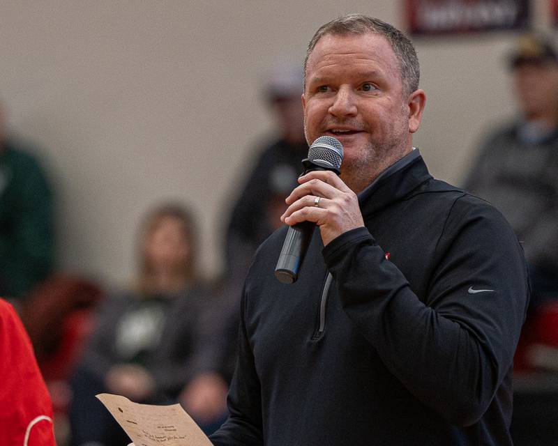 Tom Keegan inducts Al Baldonado into the 2026 Hall High School Hall of Fame on Saturday, January 31, 2026 at Hall High School in Spring Valley.