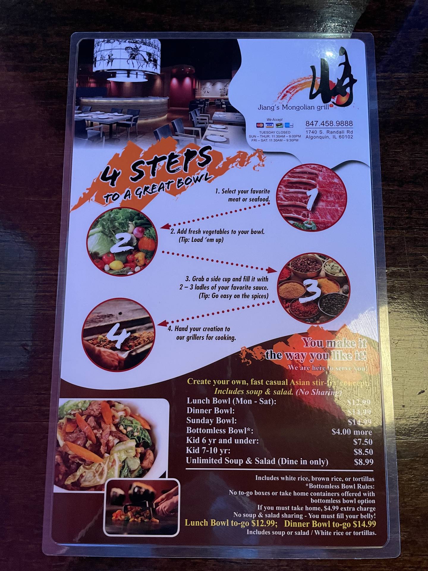 Jiang's Mongolian Grill walked you through the steps on its menu.