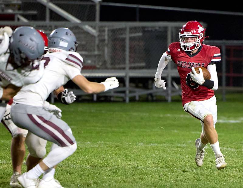 Hall's Hunter Edgcomb races down the field against Rockridge on Friday, Oct. 24, 2025 at Richard Nesti Stadium.
