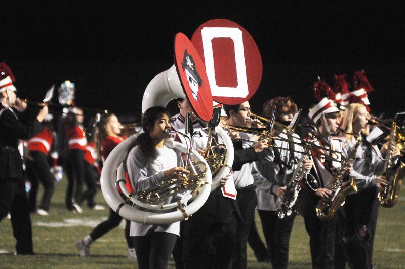 The Ottawa Township High School marching band performs at halftime at King Field on Friday, Oct. 21, 2022.