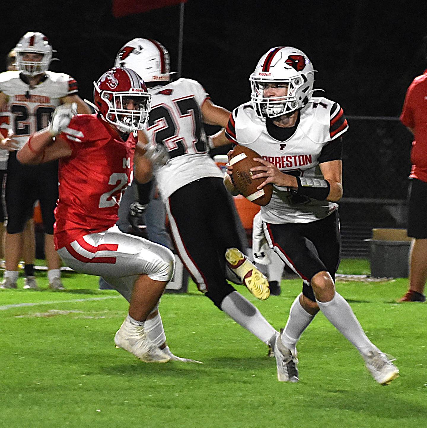 Forreston's Brady Gill (7) carries the ball against Morrison on Friday, Sept. 27, 2024 at Morrison High School.