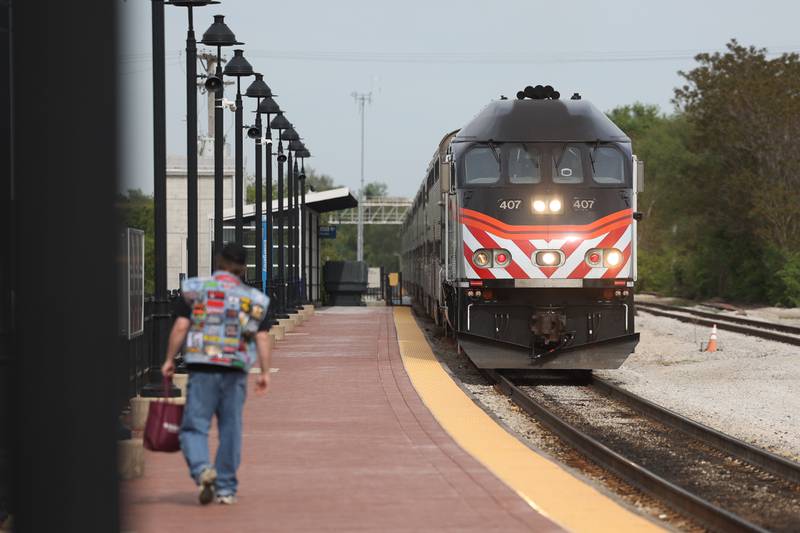 A Metra train arrives from Chicago at the Joliet Gateway Center station on Monday, May 15, 2023 in Joliet.