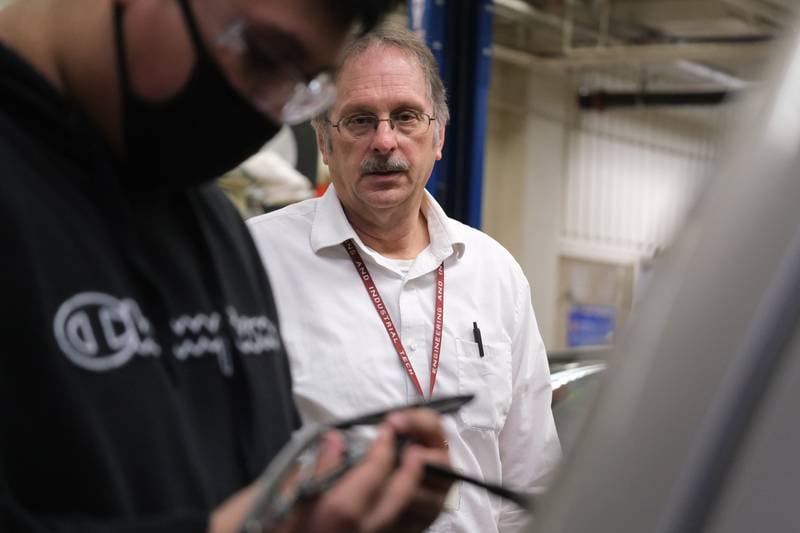 The Navy recognized Milton George, a teacher in Joliet Central’s Career and technical education (CTE) department, with its Navy Impact Influencer Award. Wednesday, April 20, 2022, in Joliet.