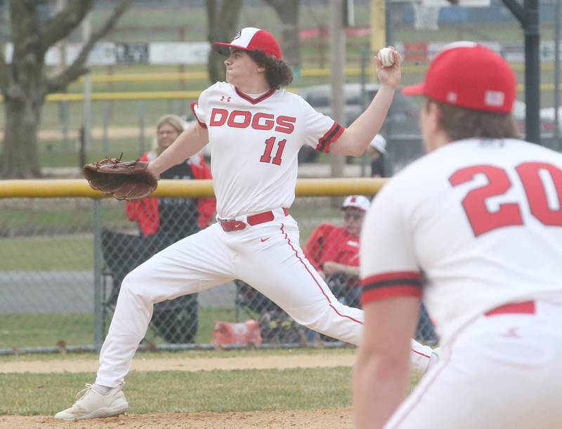 Streator pitcher Jake Hagie lets go of a pitch against Hall on Wednesday, March 13, 2024 at Kirby Park in Spring Valley.