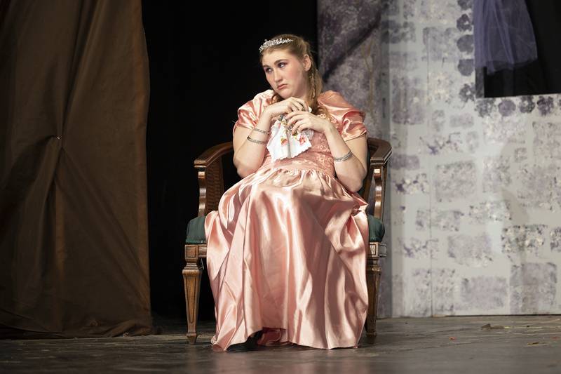 Rhylee Hinkle, playing Lady Marian, rehearses a scene for Polo Area Community Theatre’s “The Somewhat True Tale of Robin Hood” Wednesday, April 30, 2025.