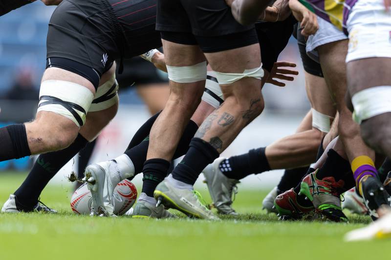 The ball comes out of the Chicago Hounds scrum during a match against NOLA Gold, at Seat Geek Stadium in Bridgeview, on Sunday April 23, 2023.