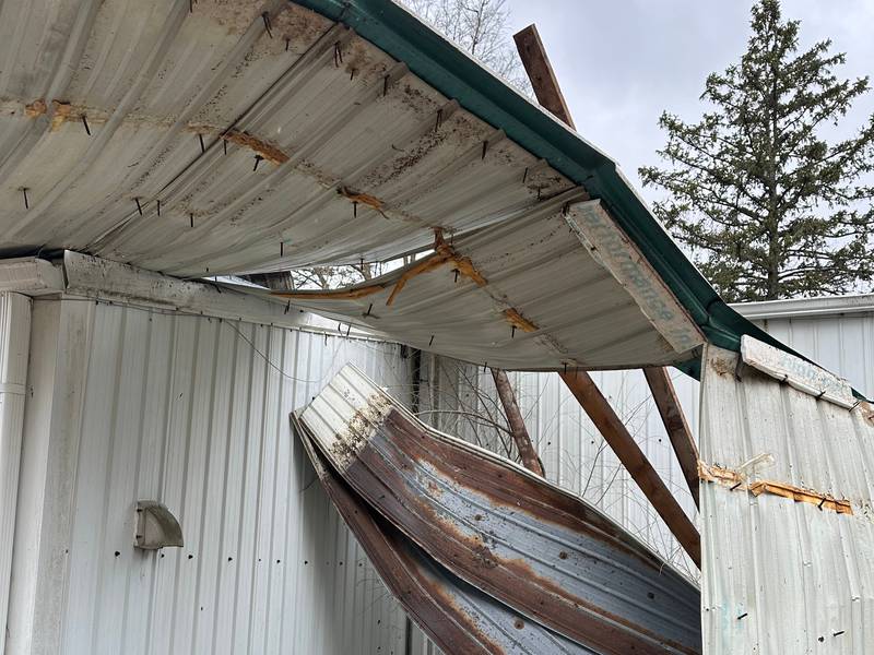Huntoon Stables in North Aurora suffered damage from a storm that ripped through the area on Friday, March 31, 2023.