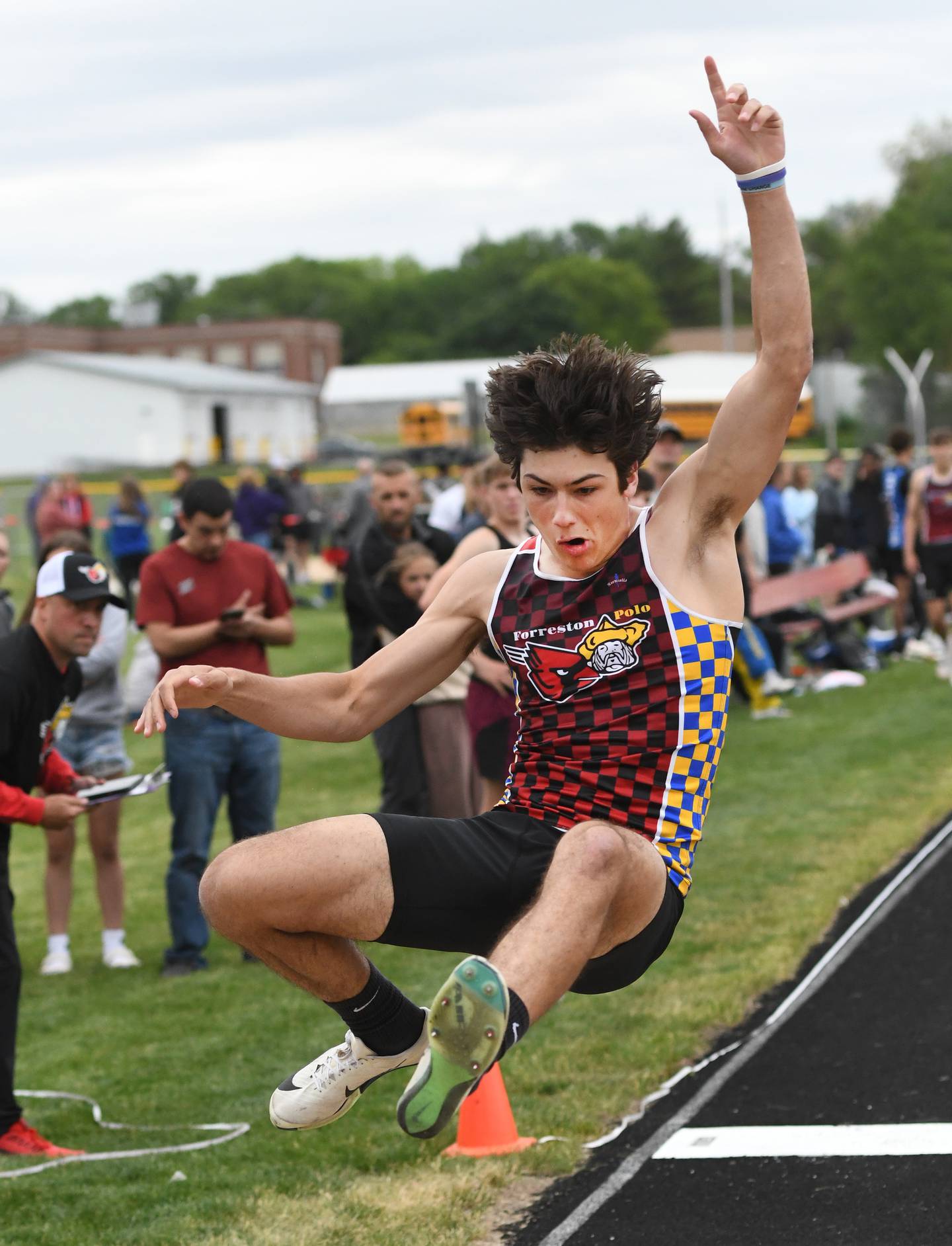 Forreston-Polo's Jonathan Milnes finished third in the long jump at the 1A Oregon Sectional on Friday, May 22, 2026.
