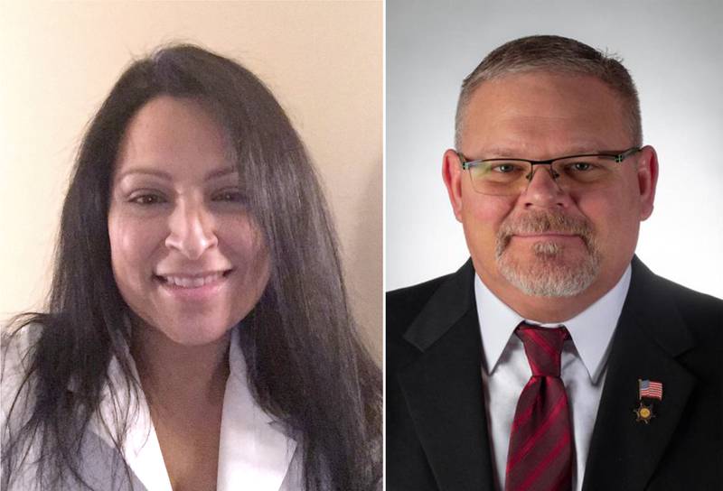 Kane County Coroner-elect Monica Silva (left) defeated incumbent Rob Russell (right) according to unofficial results.