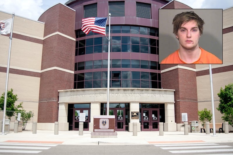 Inset: Robert Burrow, 20, of Sterling, in front of Northwest Herald file of the McHenry County courthouse.