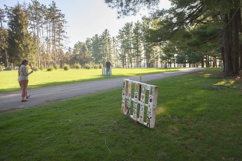 Visitors can check out the works until May 31 in the Lowell Park Pinetum. The pallets are on display all through the circular driveway.