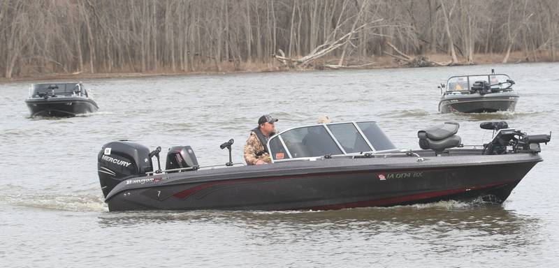 Anglers wait their turn to enter the Spring Valley Boat Club harbor after fishing in the Masters Walleye Circuit on Friday, March 21, 2025 in Spring Valley.