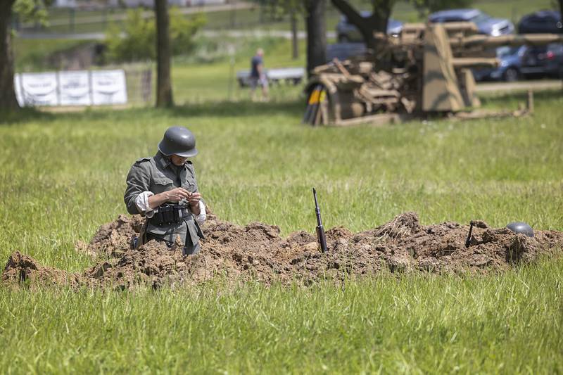 Axis troops reenact the Battle of Anzio Saturday, May 16, 2026, in Franklin Grove.