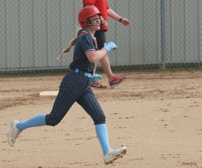 Ottawa's Teagan Darif runs the bases after hitting a home run against L-P on Tuesday, April 14, 2026 at Ottawa High School.