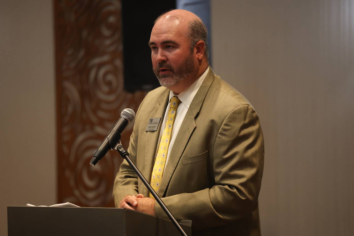 Chamber of Commerce Vice President Mike Paone speaks at a Chamber of Commerce luncheon at Holiday Inn in Joliet. Wednesday, July 27, 2022 in Joliet.