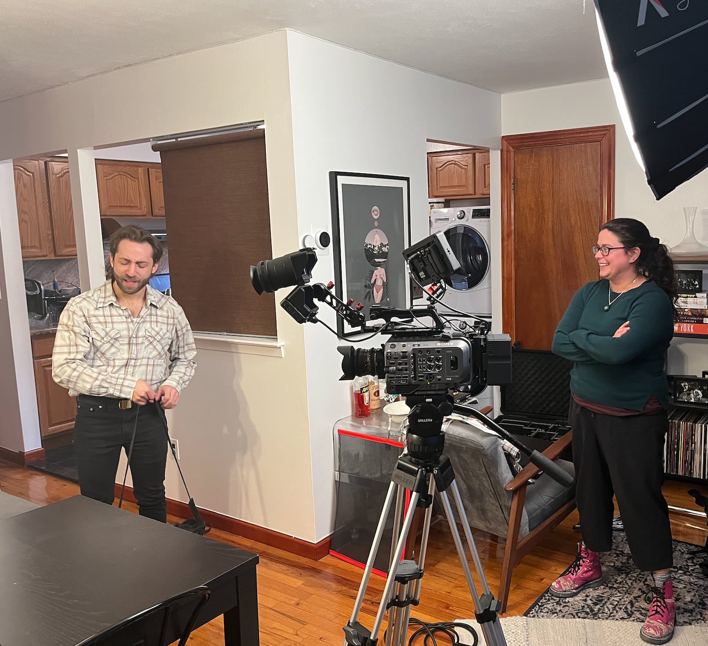 Actor Jack Quint (from left) and Director/ Producer Shanna Riker work on Honey & Hemlock Production's short film 'Spaceman,' which focuses on heavy topics such as domestic abuse, fitting the theme of the company's other Support on Screen films.