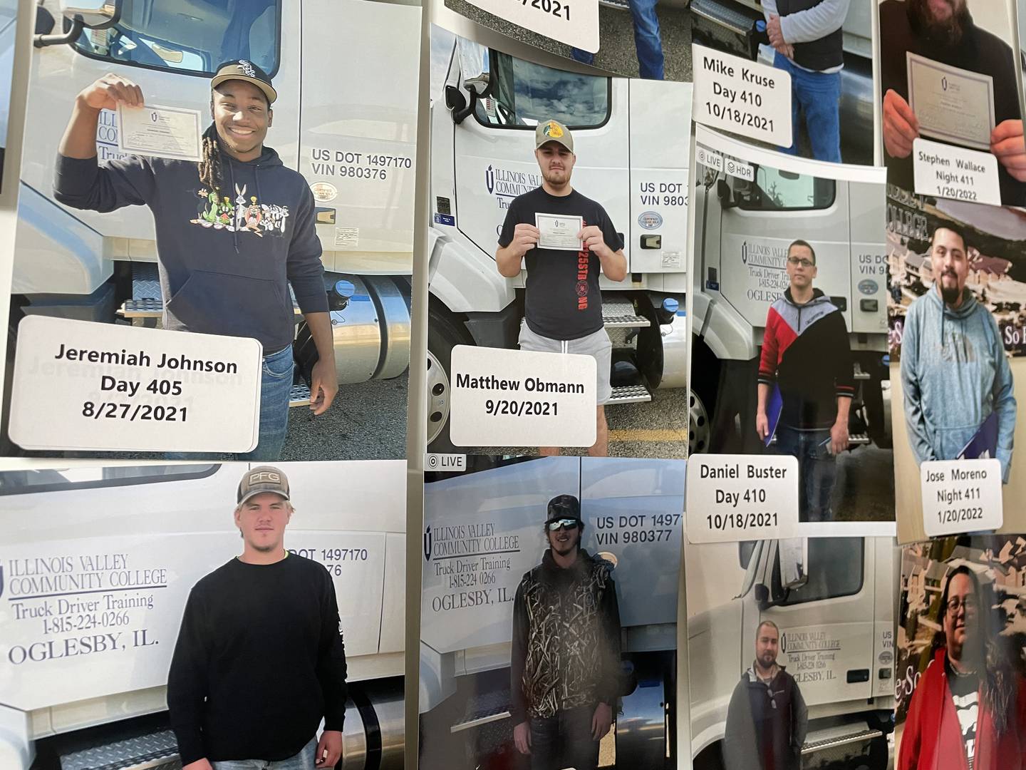 A wall in the Truck Driver Training building features recent program graduates.