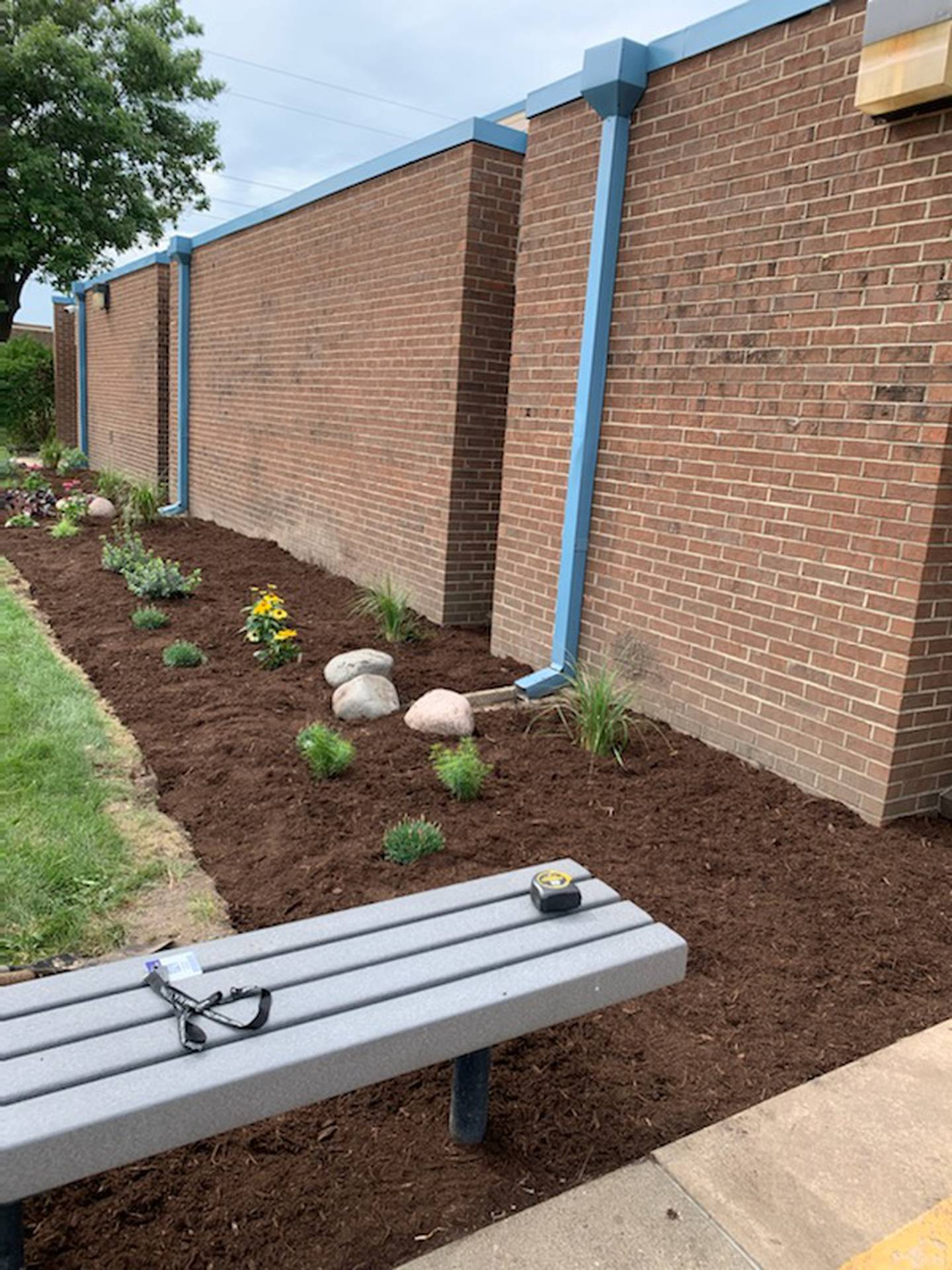 Newly-planted flowers spruce up the front of Centennial School in Streator.