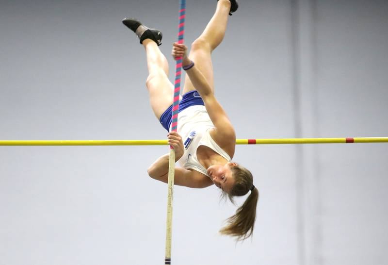 Jaiden Knoop of Lincoln-Way East competes in the 3A pole vault finals during the IHSA Girls State Championships in Charleston on Saturday, May 21, 2022.