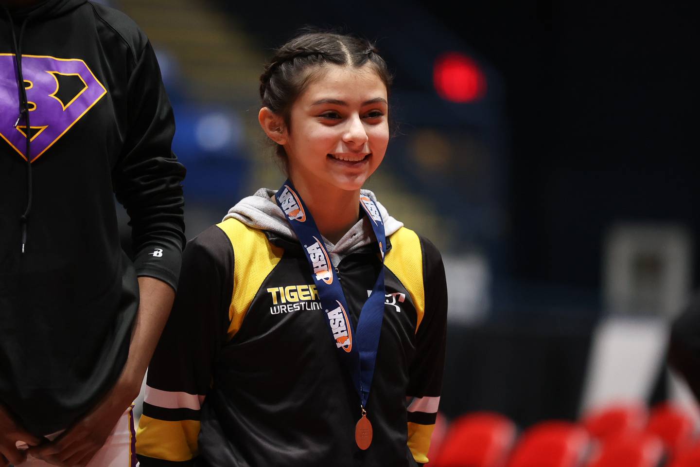 Joliet West’s Eliana Paramo took 5th place in the 115 pound championship match at Grossinger Motor Arena in Bloomington. Saturday, Feb. 26, 2022, in Champaign.