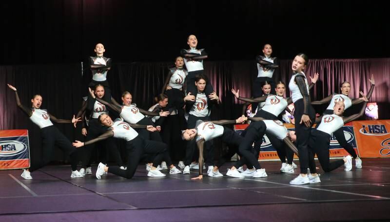 Members of the Lincoln-Way West dance team perform during the IHSA State Dance finals on Saturday, Feb. 1, 2025 at Grossingers Motor Arena in Bloomington.
