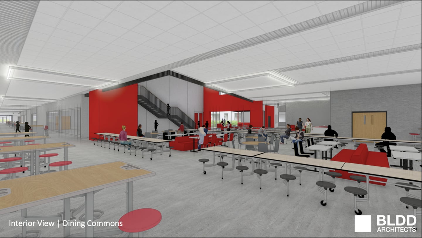 A rendering from BLDD Architects shows what the dining commons would look like within a planned addition to BBCHS.