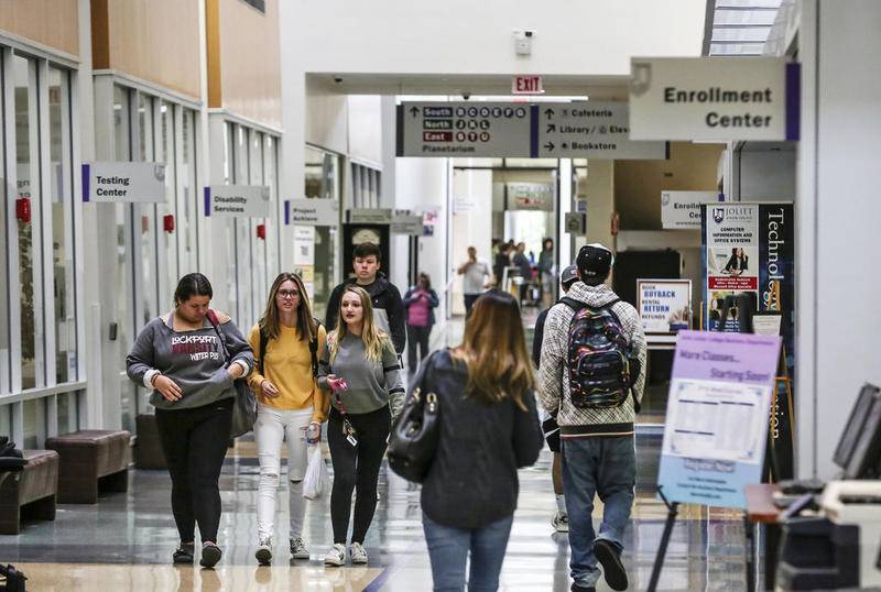 Students walk through the halls of Joliet Junior College on Monday, Sept. 24, 2018, in Joliet, Ill. The junior college is slated to receive $19.8 million for the completion of the construction, renovation and build out of the Downtown City Center Campus.