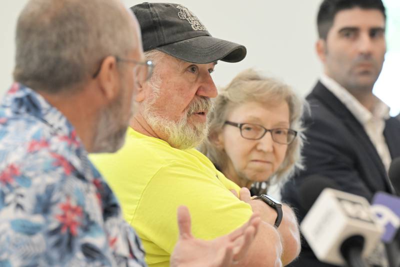 John Arient, a founder of the Stone Soup Sharing Center in Marengo, listens at a round table discussion hosted by Congressman Bill Foster concerning the recently passed Big Beautiful Bill Act at the Northern Illinois Food Bank in Geneva on Thursday, July 10, 2025.