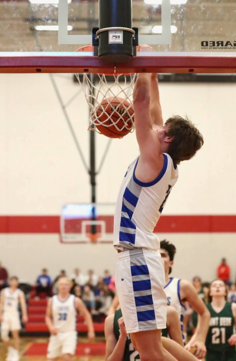 Princeton's Teegan Davis throws down a dunk against St. Bede's Saturday night.