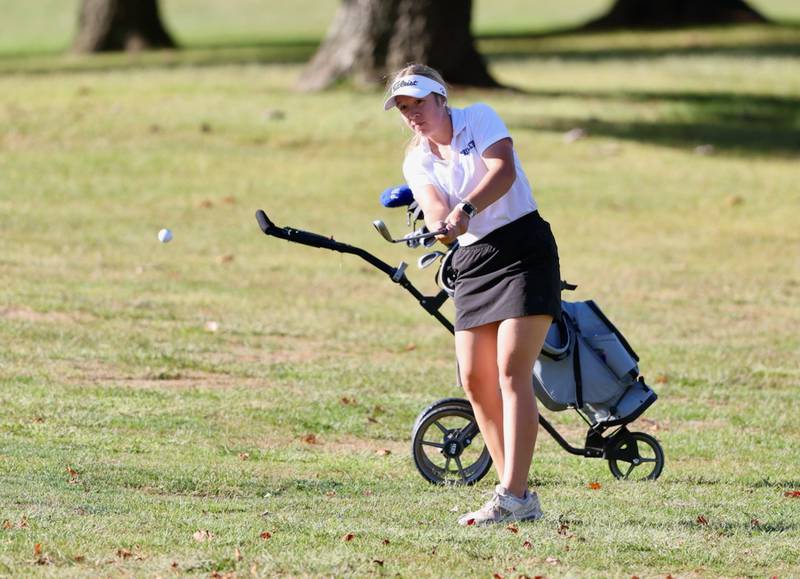 Princeton senior Sam Woolley takes a swing during Wednesday's meet at Wyaton Hills. The Tigresses will be playing at the Seneca Regional in Morris on Tuesday.