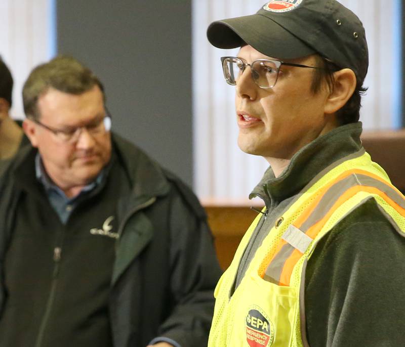 Robert Kondreck on scene coordinator with the US Environmental Protection Agency talks to reporters during a press conference on Wednesday, Jan. 11, 2023 at La Salle City Hall.