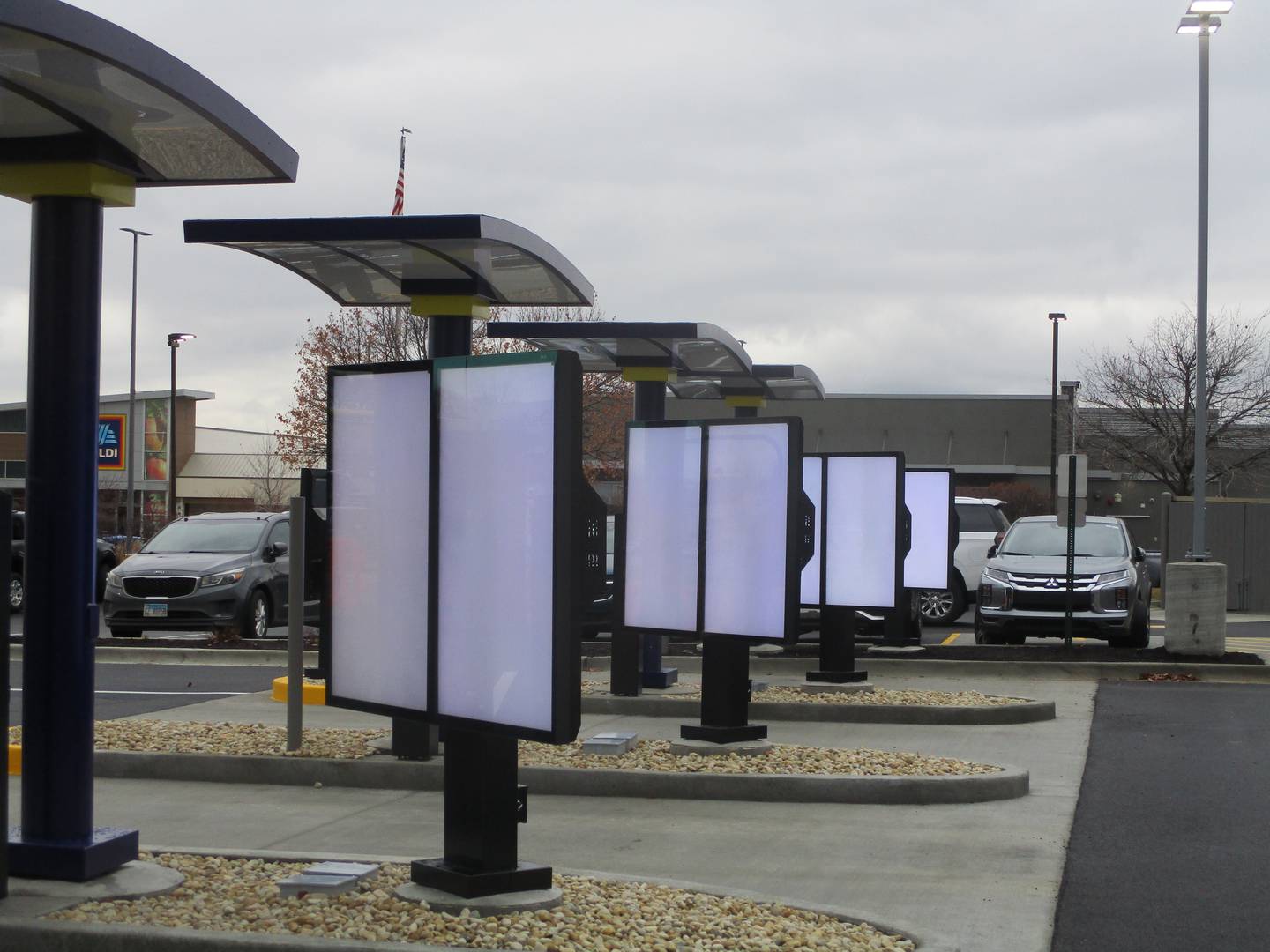 A restaurant believed to be a future McDonald's CosMc's in Bolingbrook features four drive-thru lane. Dec. 2, 2023.
