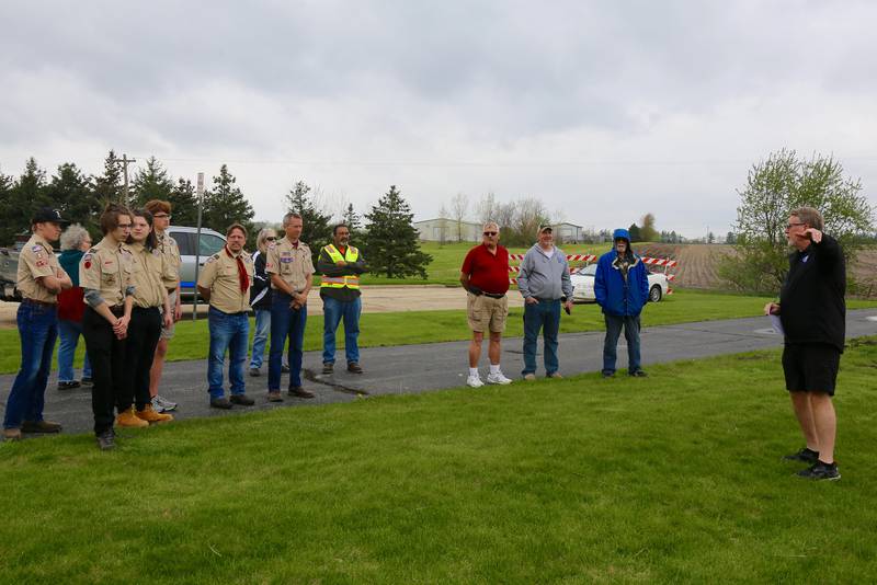 Elburn Village President Jeff Walter (far right) speaks during an Arbor Day celebration on Saturday, April 27, 2024 at Oak Park in Elburn.