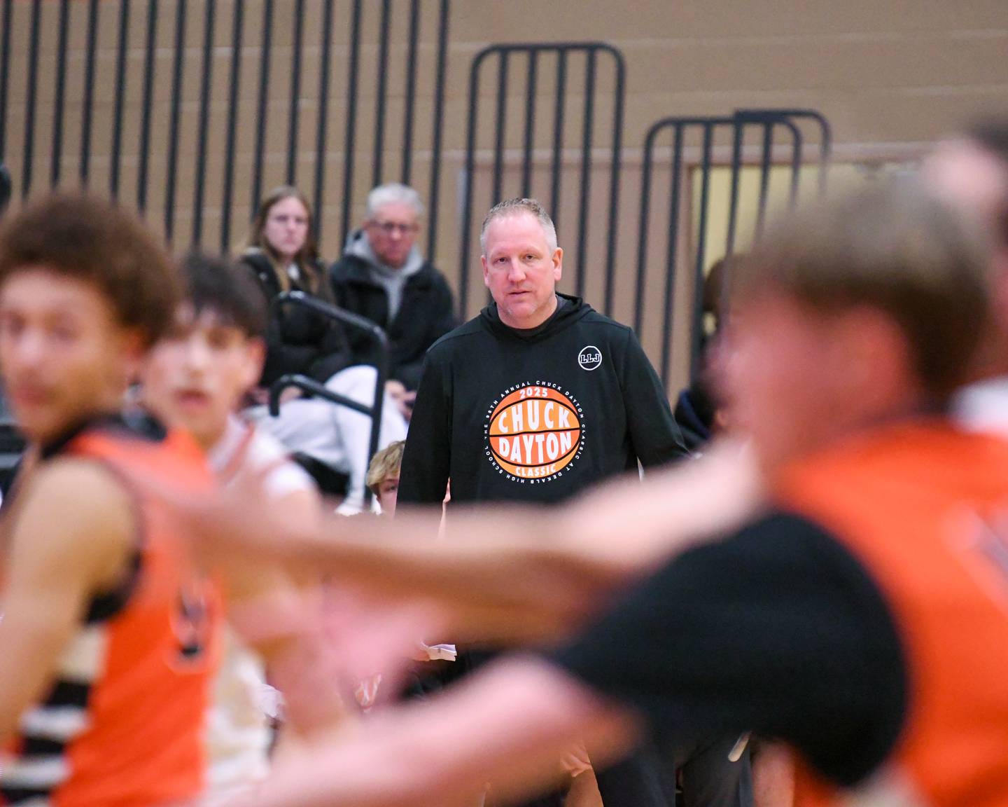 DeKalb's head coach Mike Reynolds looks on during the third place Dayton Tournament game on Tuesday Dec. 30, 2025, while taking on United Township held at DeKalb High School.