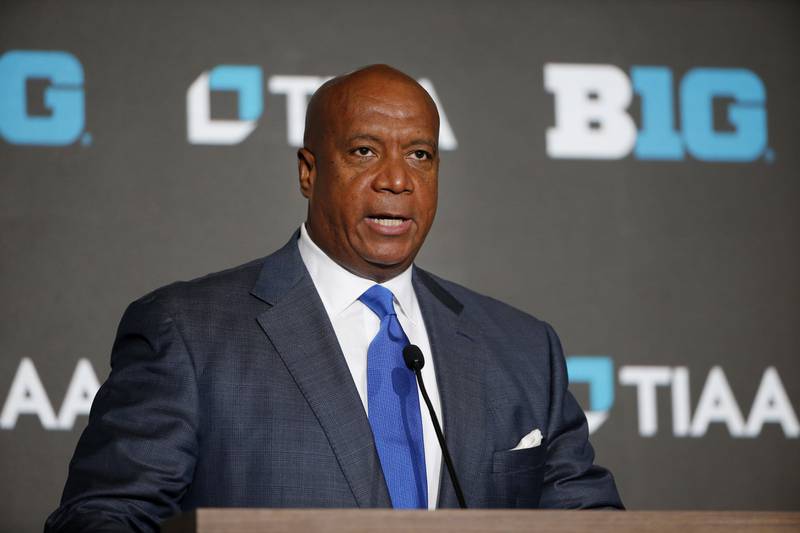 Big Ten Commissioner Kevin Warren speaks during Big Ten Media Days prior to the 2022-23 college basketball season, Wednesday, Oct. 12, 2022, in Minneapolis.