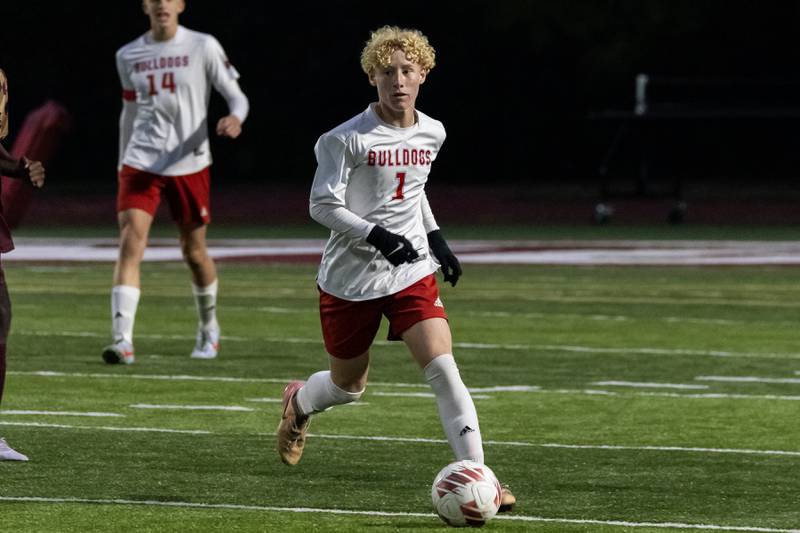 Streator's Mason Decker navigates the field during a varsity soccer game against Morris at Morris on Oct. 15, 2025.