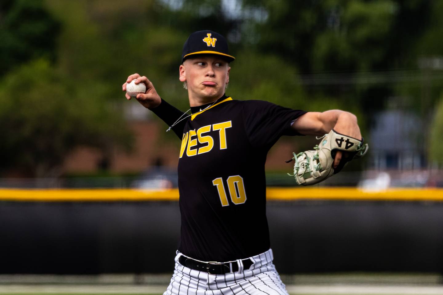 Joliet West's Keegan Schwarting pitches during a varsity baseball game against Joliet Central at Joliet West on May, 21, 2026.