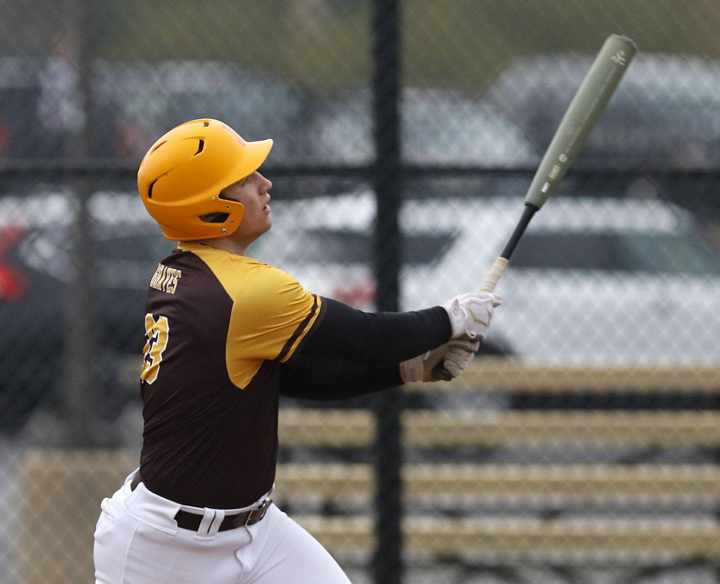 Jacobs’s Christian Graves watches as his game winning grand slam home run ball flies during a Fox Valley Conference baseball game Thursday, May 5, 2022, between Jacobs and Cary-Grove at Jacobs High School.